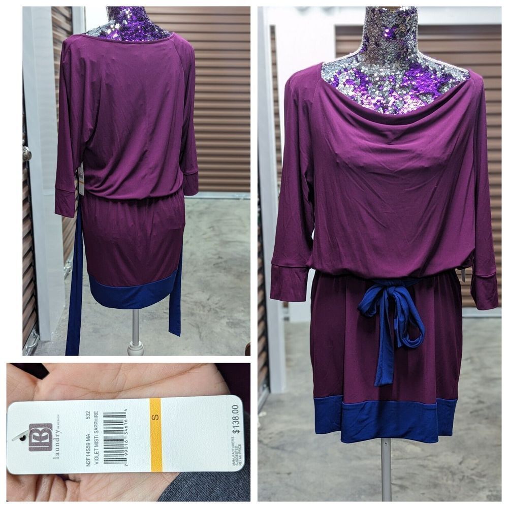 Laundry by Design Violet & Sapphire Cowl Neck Blouson Mini Dress NWT $138‎ Small